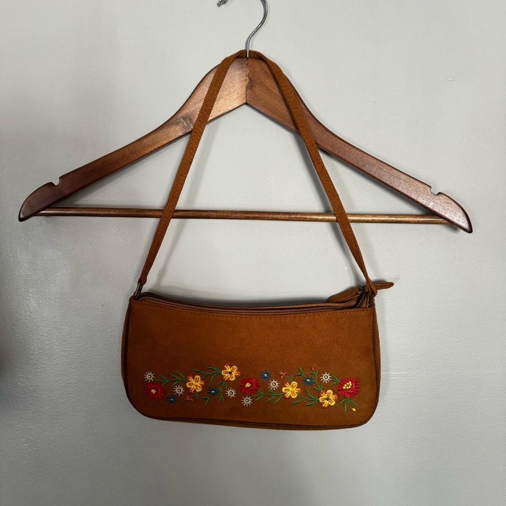 Embroidered Brown Shoulder Bag